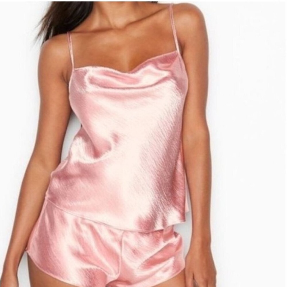Victorias Secret Intimates & Sleepwear Dusk Pink Satin 2 Piece Set Cowl Neck